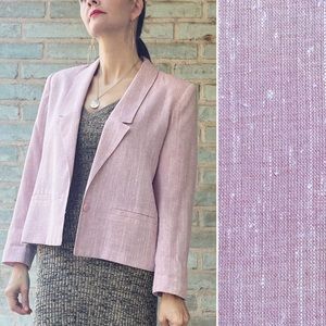 Vintage Linen Blazer 70s Pink Jacket Natural Single Button Short Collegetown